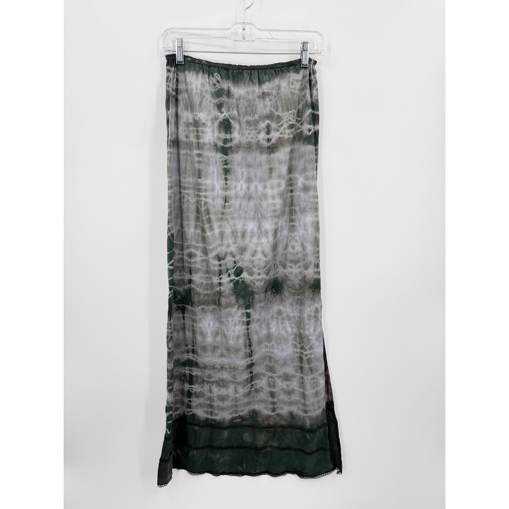 Vintage Glori form Tie Dye slip Maxi Skirt Green Lace Trim Boho Grunge Sz XS